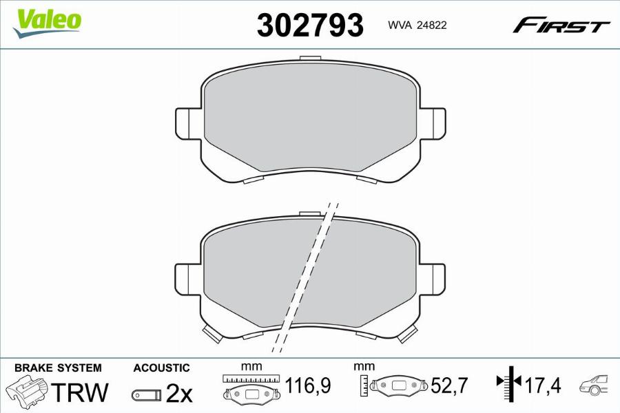 Valeo 302793 - Kit de plaquettes de frein, frein à disque cwaw.fr