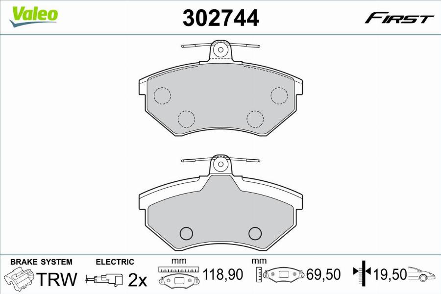 Valeo 302744 - Kit de plaquettes de frein, frein à disque cwaw.fr