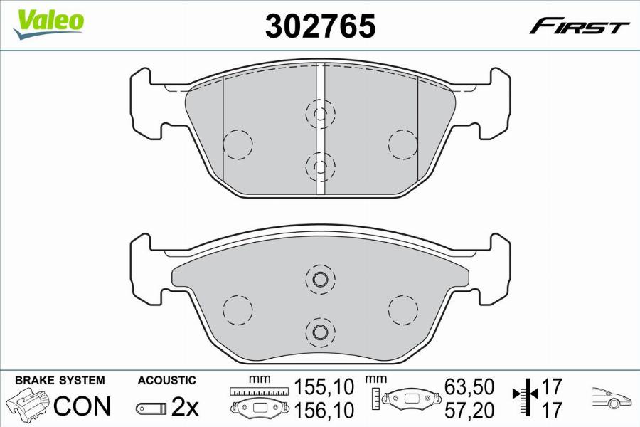 Valeo 302765 - Kit de plaquettes de frein, frein à disque cwaw.fr