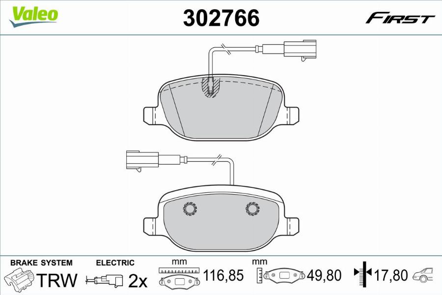 Valeo 302766 - Kit de plaquettes de frein, frein à disque cwaw.fr