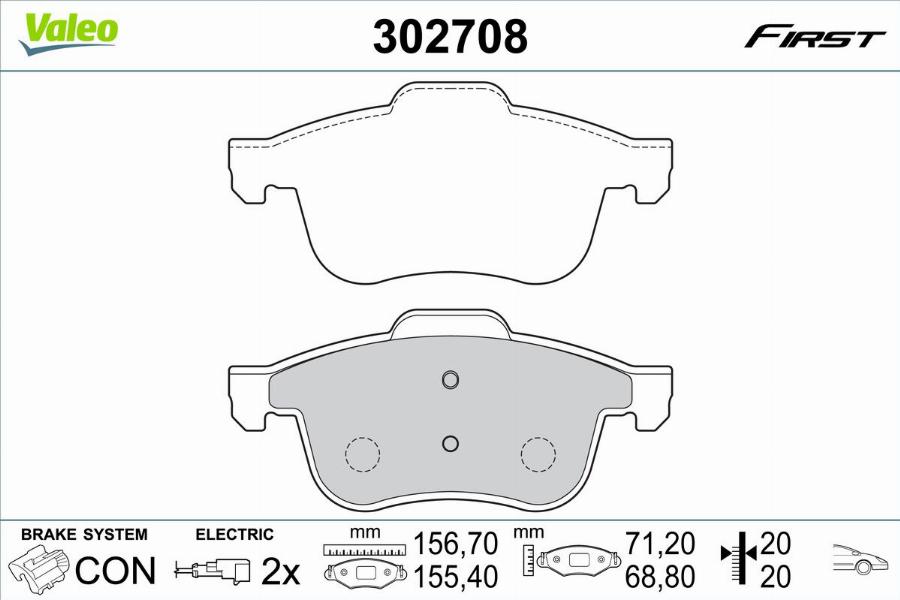 Valeo 302708 - Kit de plaquettes de frein, frein à disque cwaw.fr