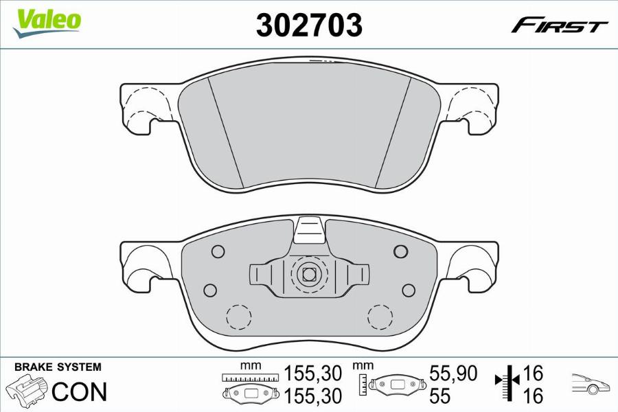 Valeo 302703 - Kit de plaquettes de frein, frein à disque cwaw.fr