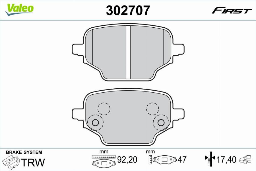 Valeo 302707 - Kit de plaquettes de frein, frein à disque cwaw.fr