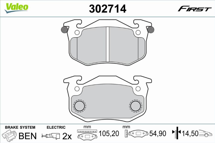 Valeo 302714 - Kit de plaquettes de frein, frein à disque cwaw.fr