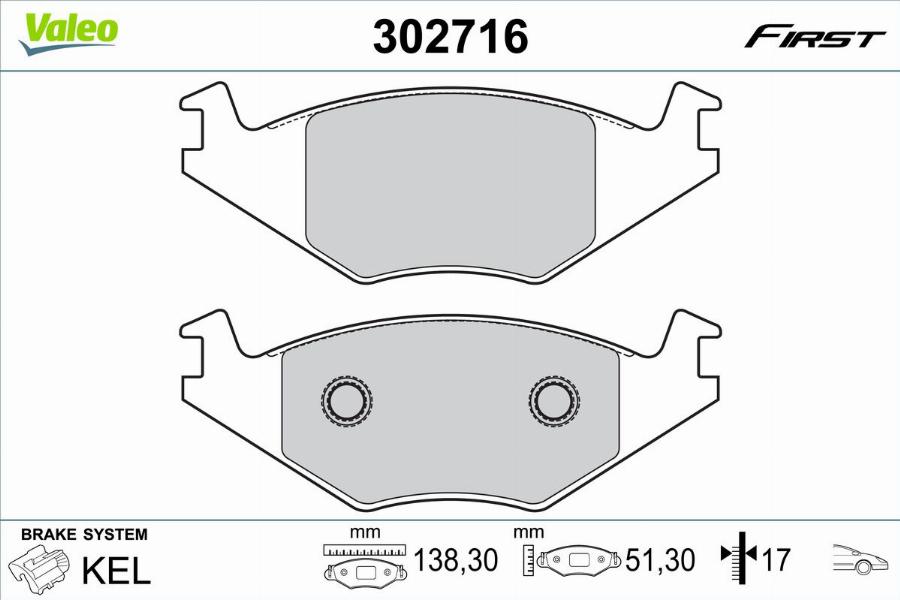 Valeo 302716 - Kit de plaquettes de frein, frein à disque cwaw.fr