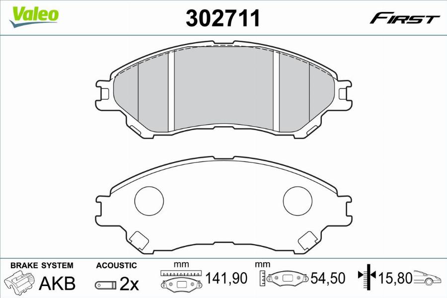 Valeo 302711 - Kit de plaquettes de frein, frein à disque cwaw.fr