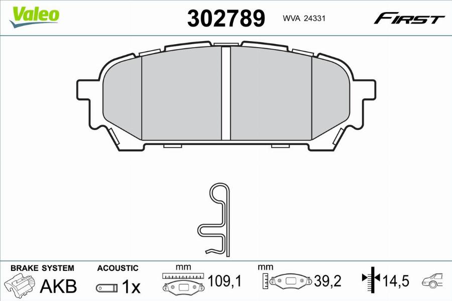 Valeo 302789 - Kit de plaquettes de frein, frein à disque cwaw.fr