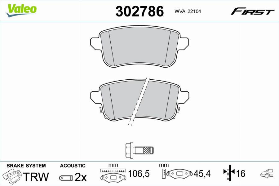 Valeo 302786 - Kit de plaquettes de frein, frein à disque cwaw.fr