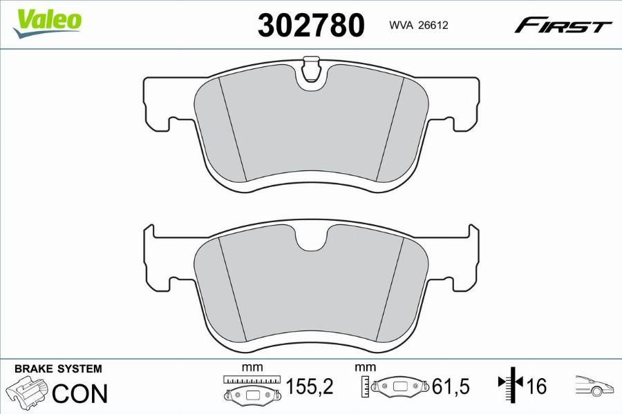 Valeo 302780 - Kit de plaquettes de frein, frein à disque cwaw.fr