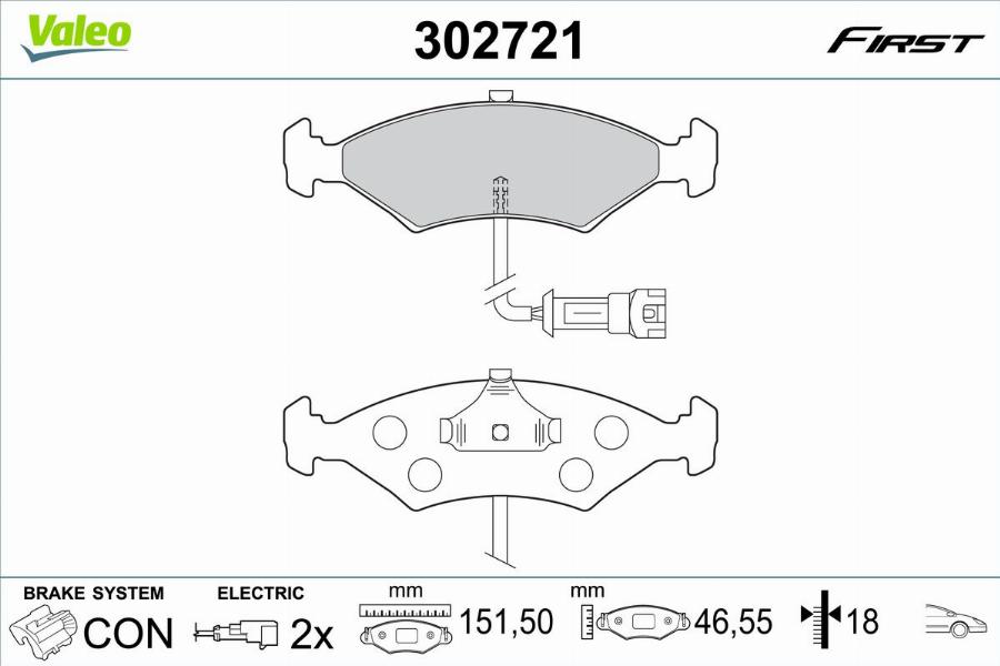 Valeo 302721 - Kit de plaquettes de frein, frein à disque cwaw.fr