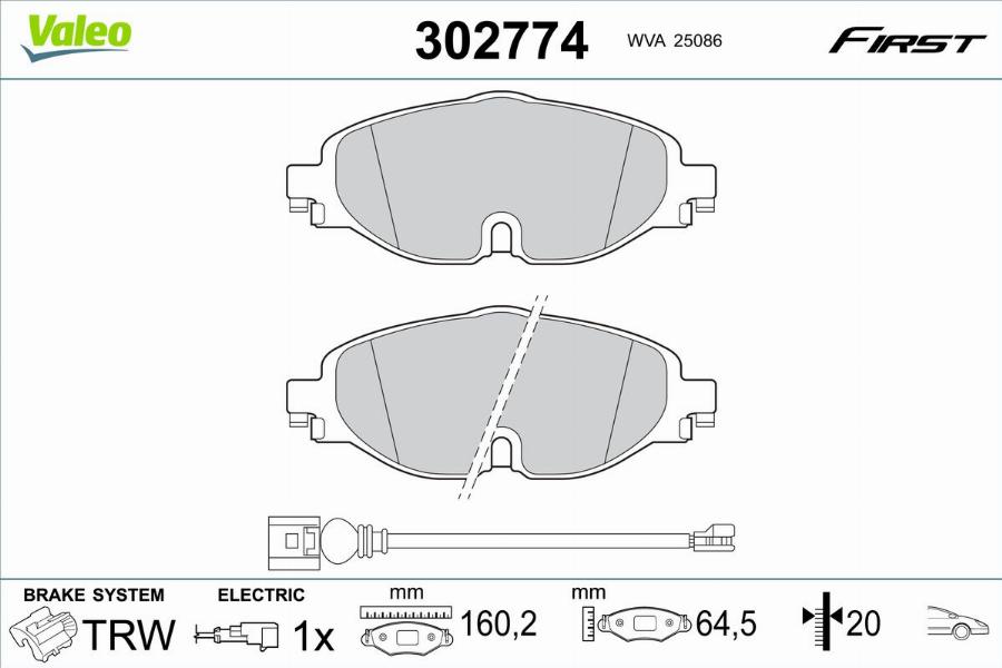 Valeo 302774 - Kit de plaquettes de frein, frein à disque cwaw.fr