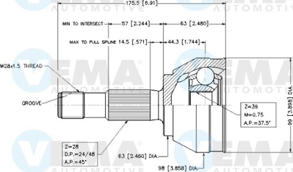 VEMA 18617 - Jeu de joints, arbre de transmission cwaw.fr