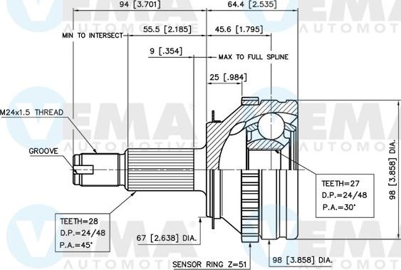 VEMA 18813 - Jeu de joints, arbre de transmission cwaw.fr