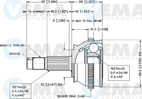 VEMA 18259 - Jeu de joints, arbre de transmission cwaw.fr