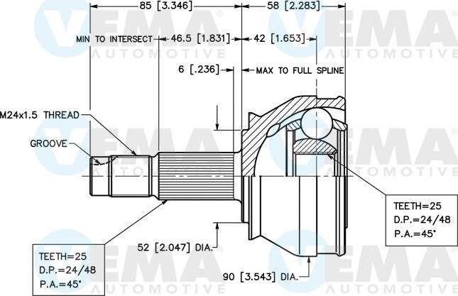 VEMA 18255 - Jeu de joints, arbre de transmission cwaw.fr