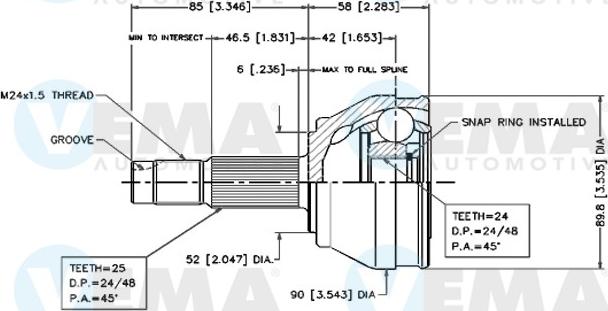 VEMA 18250 - Jeu de joints, arbre de transmission cwaw.fr