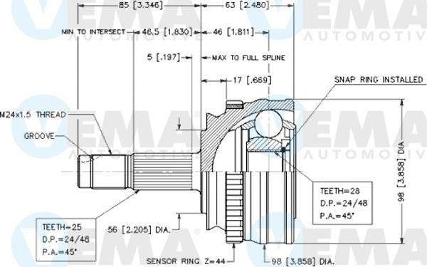 VEMA 18258 - Jeu de joints, arbre de transmission cwaw.fr