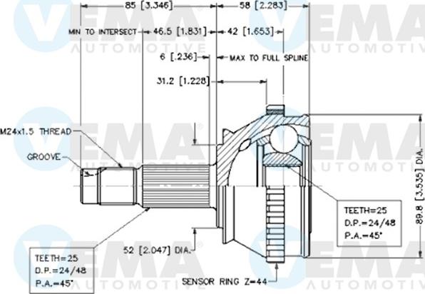 VEMA 18252 - Jeu de joints, arbre de transmission cwaw.fr