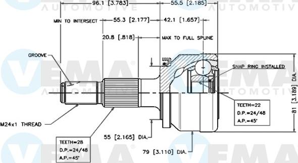 VEMA 18208 - Jeu de joints, arbre de transmission cwaw.fr