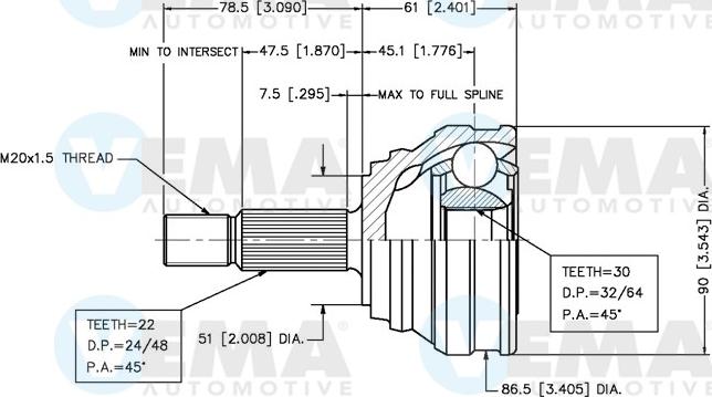 VEMA 18234 - Jeu de joints, arbre de transmission cwaw.fr