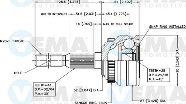 VEMA 18224 - Jeu de joints, arbre de transmission cwaw.fr