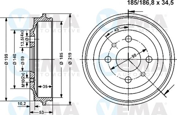 VEMA 800825 - Tambour de frein cwaw.fr