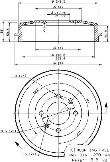 Villar 627.0042 - Tambour de frein cwaw.fr