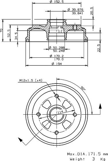 Villar 627.0188 - Tambour de frein cwaw.fr