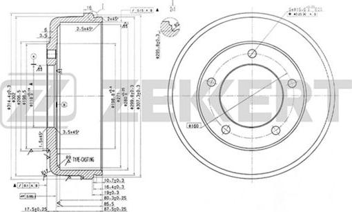 Zekkert BS-5534 - Tambour de frein cwaw.fr