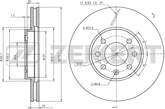 Zekkert BS-5307B - Disque de frein cwaw.fr