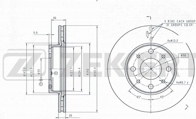 Zekkert BS-6629 - Disque de frein cwaw.fr