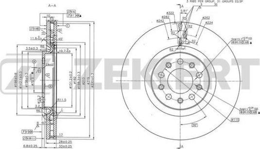 Zekkert BS-6176 - Disque de frein cwaw.fr