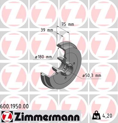 Zimmermann 600.1950.00 - Tambour de frein cwaw.fr