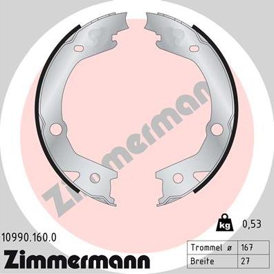 Zimmermann 10990.160.0 - Jeu de mâchoires de frein, frein de stationnement cwaw.fr