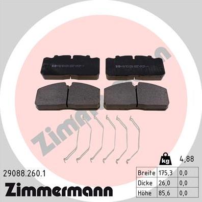 Zimmermann 29088.260.1 - Kit de plaquettes de frein, frein à disque cwaw.fr