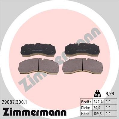 Zimmermann 29087.300.1 - Kit de plaquettes de frein, frein à disque cwaw.fr