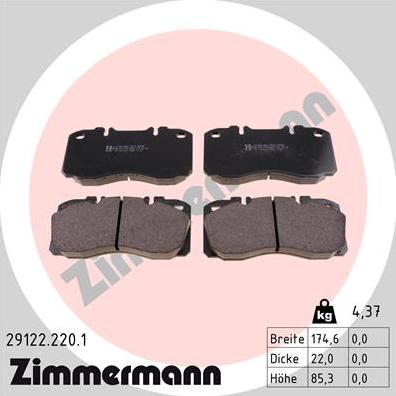 Zimmermann 29122.220.1 - Kit de plaquettes de frein, frein à disque cwaw.fr