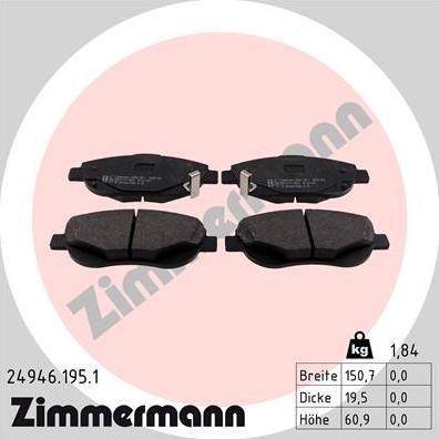 Zimmermann 24946.195.1 - Kit de plaquettes de frein, frein à disque cwaw.fr