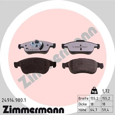 Zimmermann 24914.980.1 - Kit de plaquettes de frein, frein à disque cwaw.fr