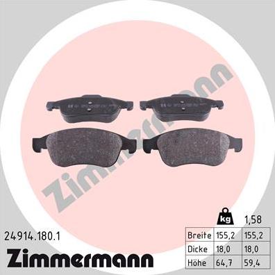 Zimmermann 24914.180.1 - Kit de plaquettes de frein, frein à disque cwaw.fr