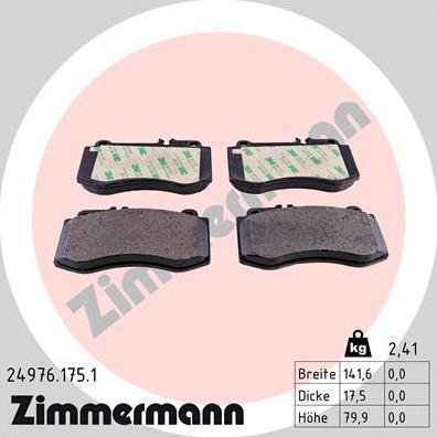 Zimmermann 24976.175.1 - Kit de plaquettes de frein, frein à disque cwaw.fr