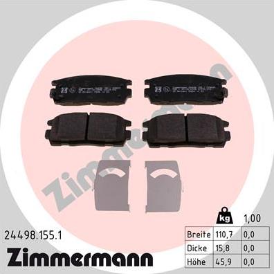 Zimmermann 24498.155.1 - Kit de plaquettes de frein, frein à disque cwaw.fr