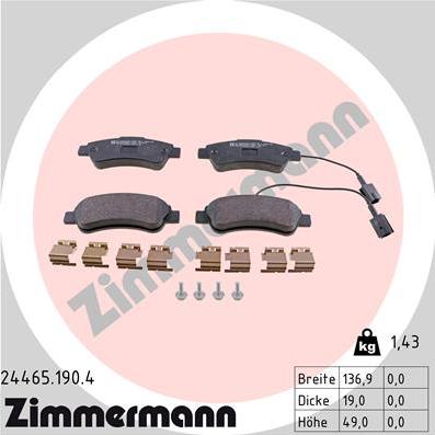 Zimmermann 24465.190.4 - Kit de plaquettes de frein, frein à disque cwaw.fr