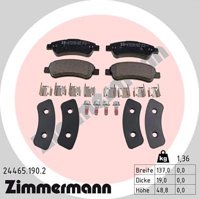 Zimmermann 24465.190.2 - Kit de plaquettes de frein, frein à disque cwaw.fr