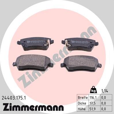 Zimmermann 24403.175.1 - Kit de plaquettes de frein, frein à disque cwaw.fr