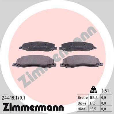 Zimmermann 24418.170.1 - Kit de plaquettes de frein, frein à disque cwaw.fr