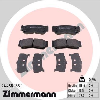 Zimmermann 24488.155.1 - Kit de plaquettes de frein, frein à disque cwaw.fr