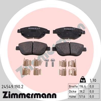 Zimmermann 24549.190.2 - Kit de plaquettes de frein, frein à disque cwaw.fr