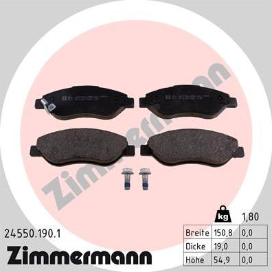 Zimmermann 24550.190.1 - Kit de plaquettes de frein, frein à disque cwaw.fr