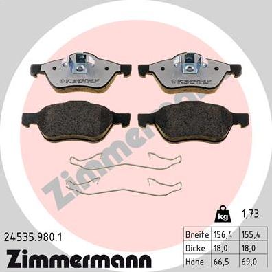 Zimmermann 24535.980.1 - Kit de plaquettes de frein, frein à disque cwaw.fr